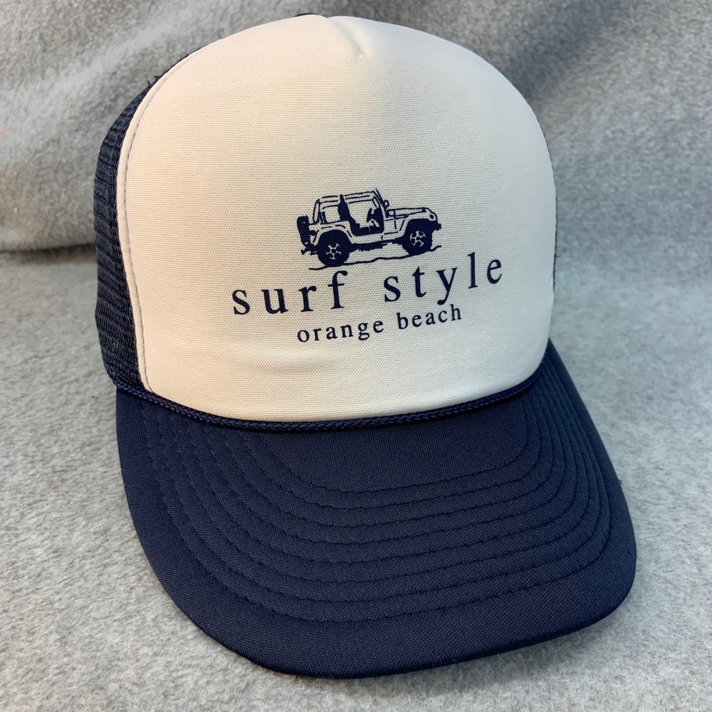 Surf Style Orange Beach Mens Blue Cobra Trucker Hat Snapback Jeep Graphic OSFM